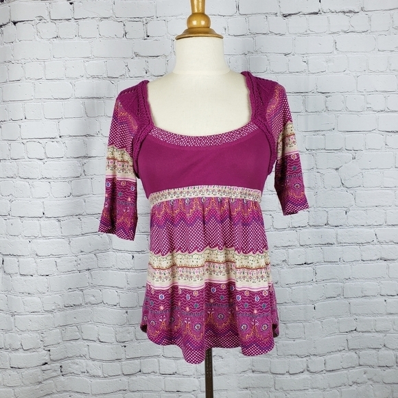 Anthro Free People Boho Sweater Knit Yoke … - Picture 6 of 9